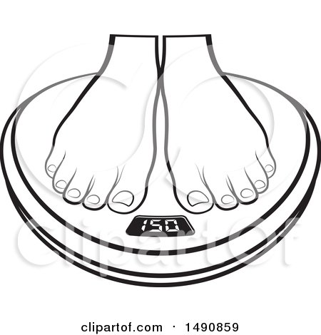 Clipart of a Black and White Pair of Female Feet on a Scale - Royalty Free Vector Illustration by Lal Perera