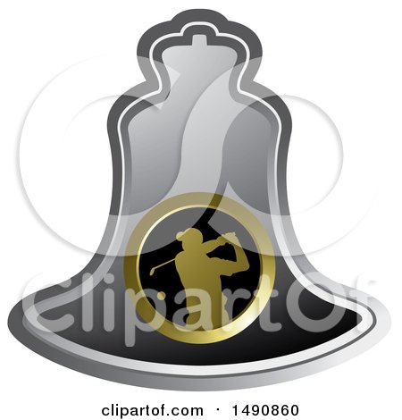 Clipart of a Swinging Golfer on a Silver Bell - Royalty Free Vector Illustration by Lal Perera
