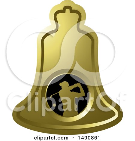 Clipart of a Swinging Golfer on a Gold Bell - Royalty Free Vector Illustration by Lal Perera