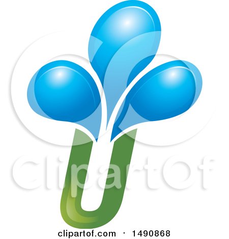 Clipart of a Green Abstract Letter U and Water Droplet Design - Royalty Free Vector Illustration by Lal Perera