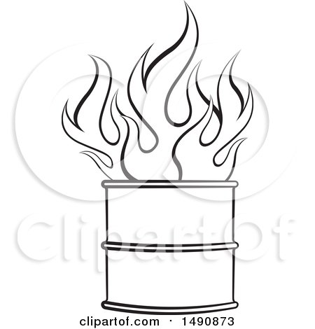 Clipart of a Black and White Fire in a Barrel - Royalty Free Vector Illustration by Lal Perera