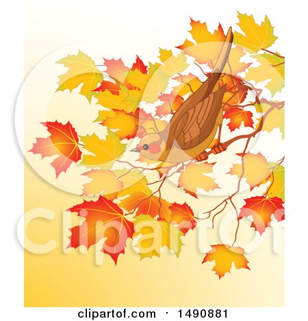 Clipart of a Bird Perched on an Autumn Branch, over Gradient - Royalty Free Vector Illustration by Pushkin