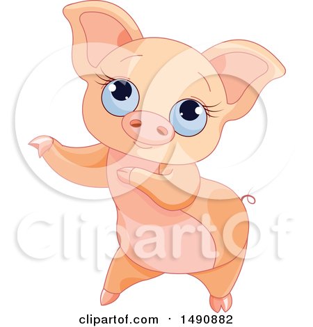 Clipart of a Cute Blue Eyed Curly Tailed Piglet Dancing - Royalty Free Vector Illustration by Pushkin