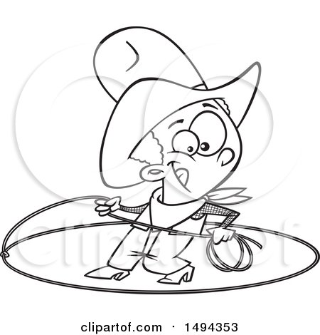 Clipart of a Cartoon Black and White African American Cowboy Roping - Royalty Free Vector Illustration by toonaday