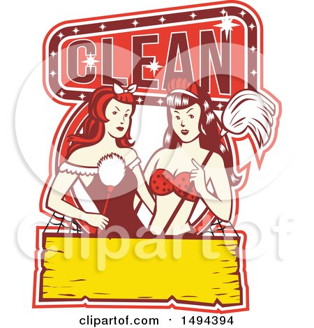 Clipart of a Retro 1950s Style Design of Sexy Female Maids - Royalty Free Vector Illustration by patrimonio