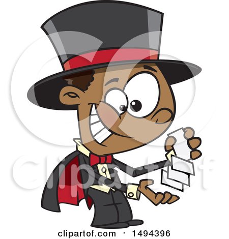 Clipart of a Cartoon African American Magician Boy Performing a Card Trick - Royalty Free Vector Illustration by toonaday