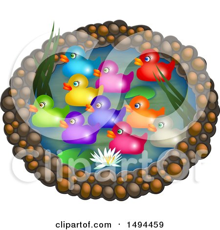 Clipart of a Pond with Colorful Ducks, on a White Background - Royalty Free Illustration by Prawny