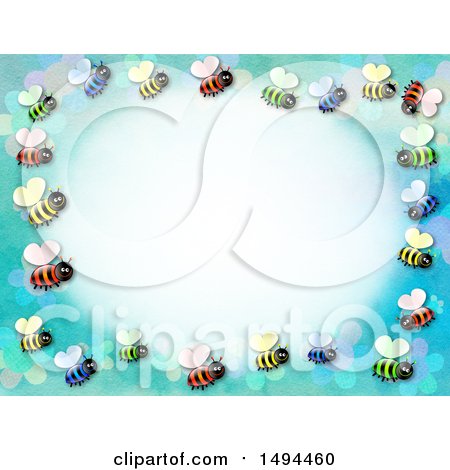Clipart of a Border of Bees on a Blue Background - Royalty Free Illustration by Prawny