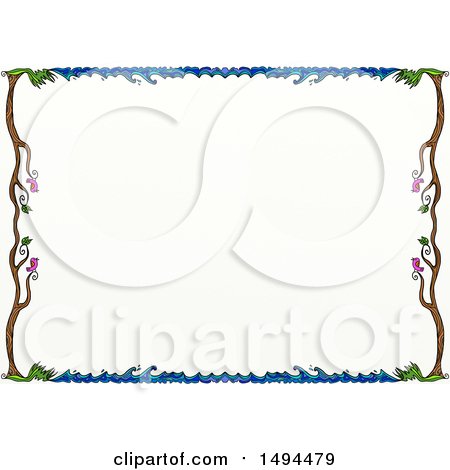 Clipart of a Doodled Border of Waves Birds and Trees, on a White Background - Royalty Free Illustration by Prawny