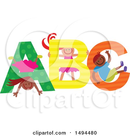 Clipart of a Group of Children Playing in Colorful ABC - Royalty Free Vector Illustration by Prawny