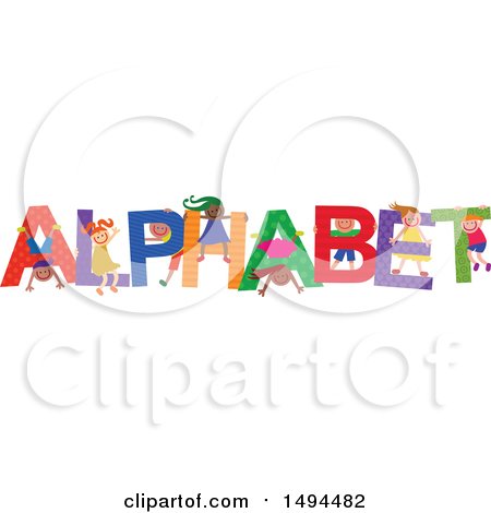 Clipart of a Group of Children Playing in the Colorful Word Alphabet - Royalty Free Vector Illustration by Prawny