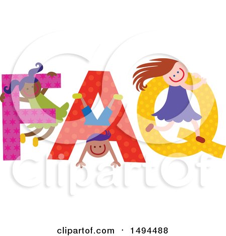 Clipart of a Group of Children Playing in the Colorful Word FAQ - Royalty Free Vector Illustration by Prawny