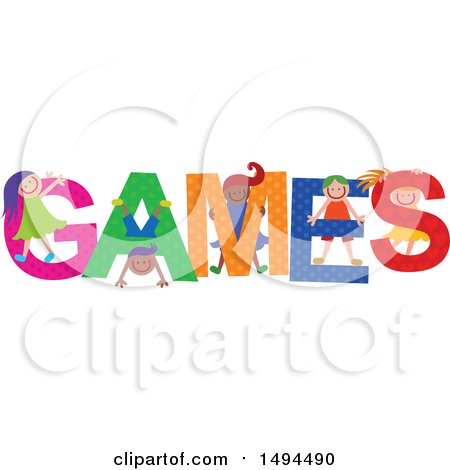 Clipart of a Group of Children Playing in the Colorful Word Games - Royalty Free Vector Illustration by Prawny