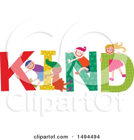Clipart of a Group of Children Playing in the Colorful Word Kind - Royalty Free Vector Illustration by Prawny