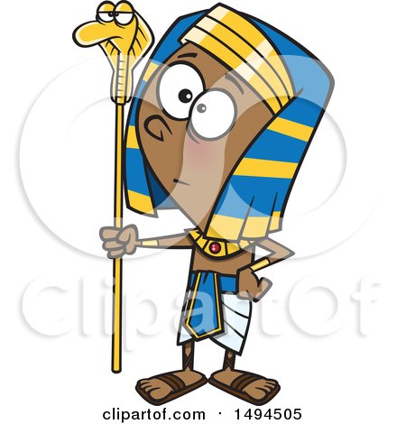 Clipart of a Cartoon Pharaoh Boy Holding a Snake Staff - Royalty Free Vector Illustration by toonaday