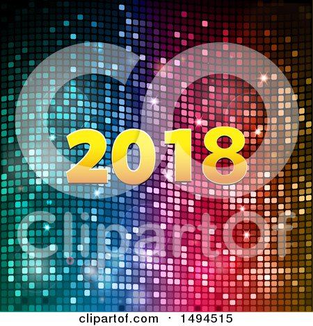 Clipart of a Sparkly Mosaic Background with a Golden New Year 2018 - Royalty Free Vector Illustration by elaineitalia