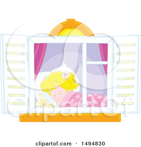 Clipart of a Window Framing a Girl Sleeping - Royalty Free Vector Illustration by Alex Bannykh