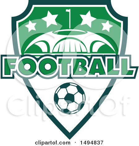 Clipart of a Soccer Ball and Shield Design with Text - Royalty Free Vector Illustration by Vector Tradition SM