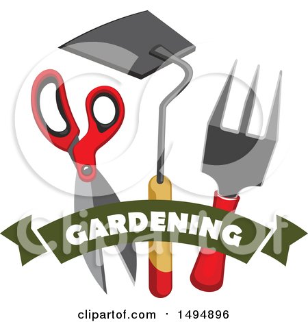 Clipart of a Gardening Banner with Tools - Royalty Free Vector Illustration by Vector Tradition SM