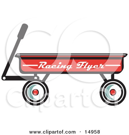 Red Pull Wagon Retro Clipart Illustration by Andy Nortnik