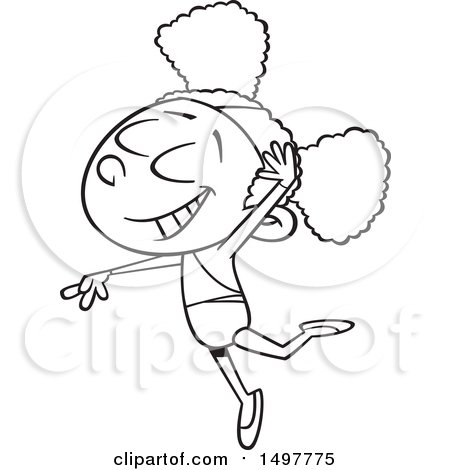 Clipart of a Cartoon African American Girl Ballerina Dancing, Black and White - Royalty Free Vector Illustration by toonaday
