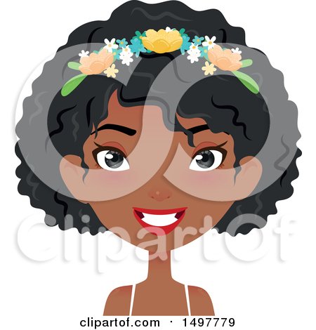 Clipart of a Pretty African American Girl Wearing a Floral Crown in Her Hair - Royalty Free Vector Illustration by Melisende Vector