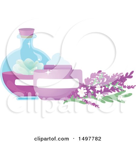 Clipart of a Natural Cosmetics Containers with Flowers - Royalty Free Vector Illustration by Melisende Vector