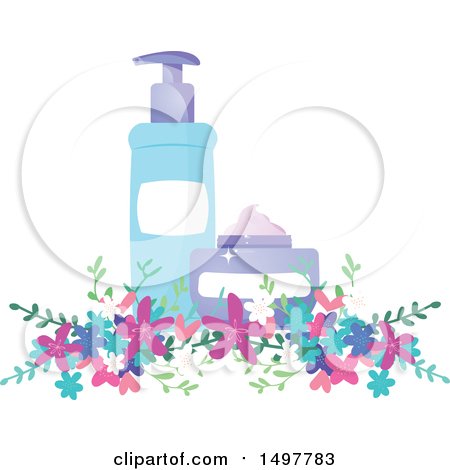 Clipart of a Natural Cosmetics Containers with Flowers - Royalty Free Vector Illustration by Melisende Vector
