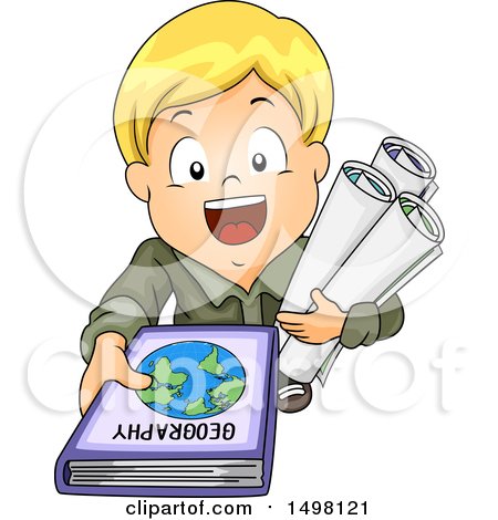 Clipart of a Boy Holding Up A Geography Book- Royalty Free Vector Illustration by BNP Design Studio