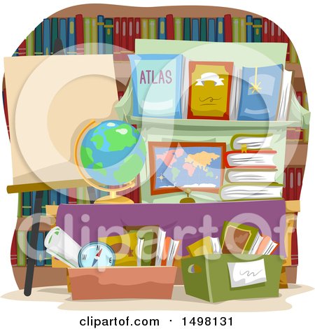 Clipart of a Display with Geography Books for Sale - Royalty Free Vector Illustration by BNP Design Studio