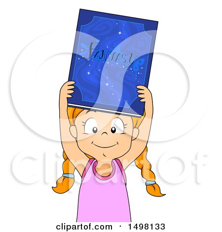 Clipart of a Girl Holding up a Fantasy Book - Royalty Free Vector Illustration by BNP Design Studio
