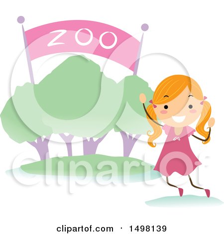 Clipart of a Happy Girl at a Zoo Entrance for a Field Trip - Royalty Free Vector Illustration by BNP Design Studio