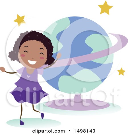 Clipart of a Happy Girl at a Planetarium for a Field Trip - Royalty Free Vector Illustration by BNP Design Studio