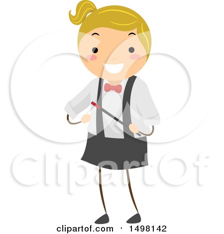 Clipart of a Girl Performing a Magic Trick with a Wand - Royalty Free Vector Illustration by BNP Design Studio