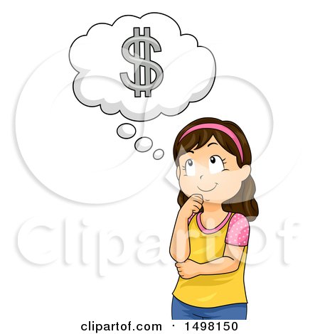 Clipart of a Girl Thinking About Money - Royalty Free Vector Illustration by BNP Design Studio