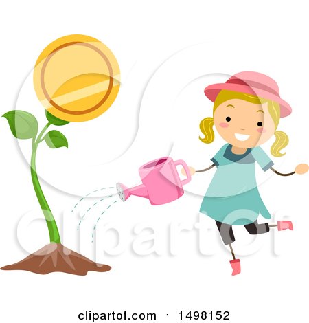 Clipart of a Girl Watering an Investment Plant - Royalty Free Vector Illustration by BNP Design Studio