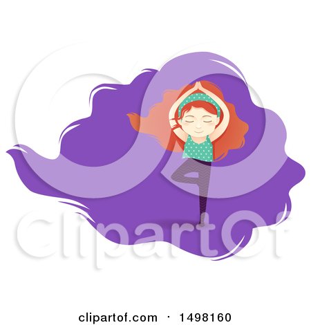 Clipart of a Red Haired Girl Doing Yoga, in the Tree Pose - Royalty Free Vector Illustration by BNP Design Studio