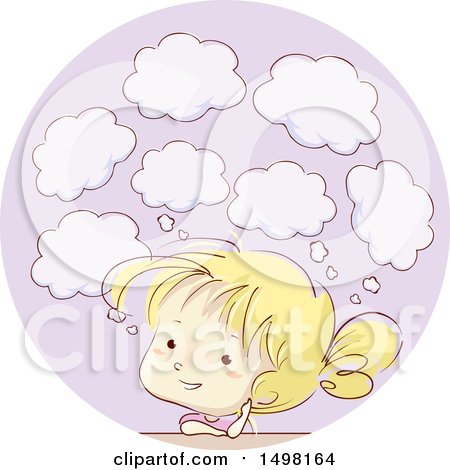Clipart of a Sketched Blond Girl Thinking - Royalty Free Vector Illustration by BNP Design Studio