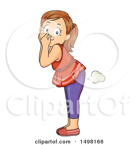 Clipart of a Girl Plugging Her Nose and Farting - Royalty Free Vector Illustration by BNP Design Studio