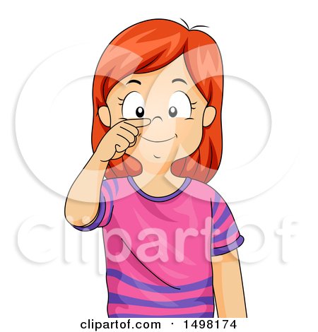 Clipart of a Red Haired Girl Pointing to Her Nose - Royalty Free Vector Illustration by BNP Design Studio