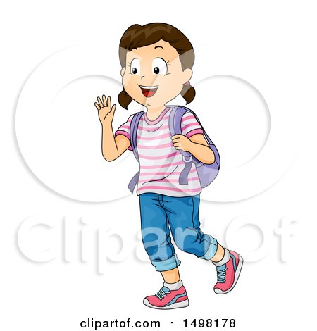 Clipart of a School Girl Waving - Royalty Free Vector Illustration by BNP Design Studio