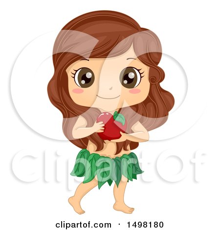 Clipart of a Girl Eve Holding an Apple - Royalty Free Vector Illustration by BNP Design Studio