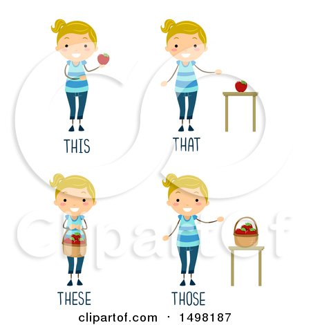 Clipart of a Girl with This That These and Those Pronouns - Royalty Free Vector Illustration by BNP Design Studio