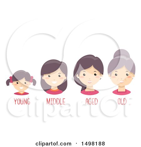 Clipart of a Girl Aging to Old - Royalty Free Vector Illustration by BNP Design Studio