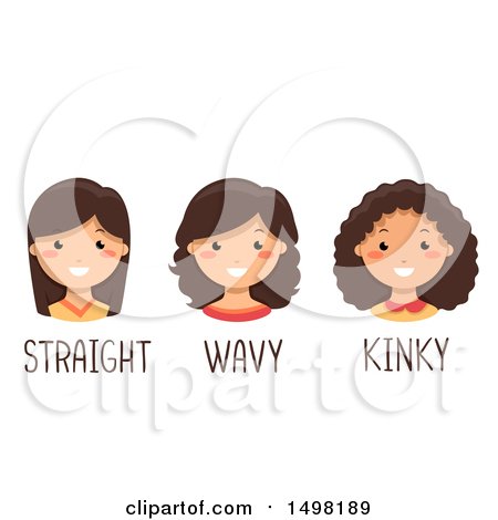 Clipart of Girls with Straight Wavy and Kinky Hair - Royalty Free Vector Illustration by BNP Design Studio