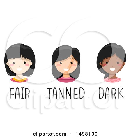 Clipart of Girls with Fair Tanned and Dark Skin Tones - Royalty Free Vector Illustration by BNP Design Studio