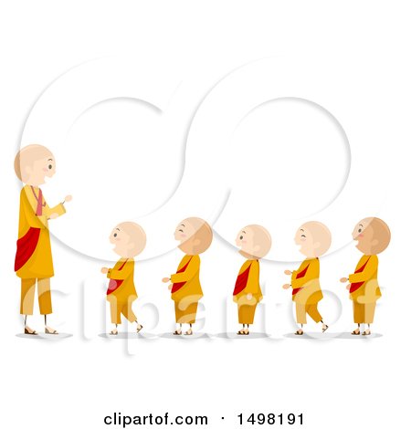 Clipart of a Monk and a Line of Children - Royalty Free Vector Illustration by BNP Design Studio