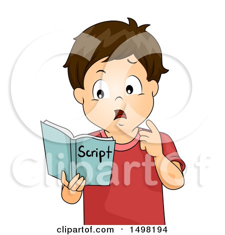 Clipart of a Confused Boy Trying to Memorize Scripts - Royalty Free Vector Illustration by BNP Design Studio