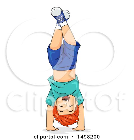 Clipart of a Happy Boy Doing a Hand Stand - Royalty Free Vector Illustration by BNP Design Studio