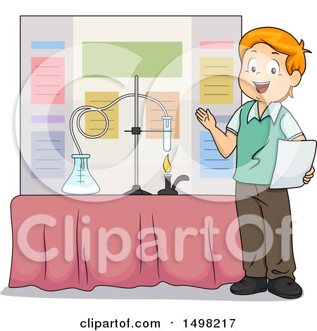 Clipart of a School Boy Presenting a Science Fair Experiement - Royalty Free Vector Illustration by BNP Design Studio